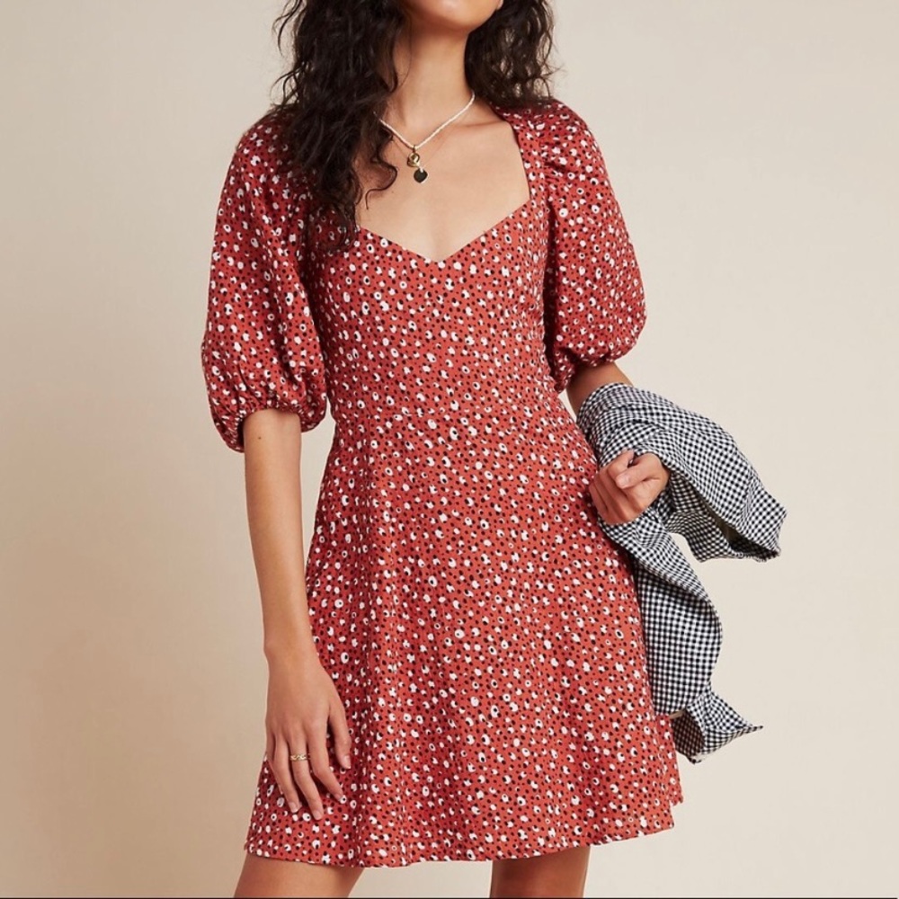 NWT - Anthropologie Malmo Puff-Sleeved Mini Dress - size S